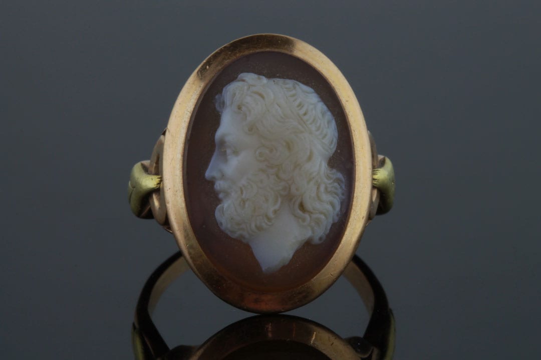 18k Yellow Gold Cameo Ancient Roman Face Ring