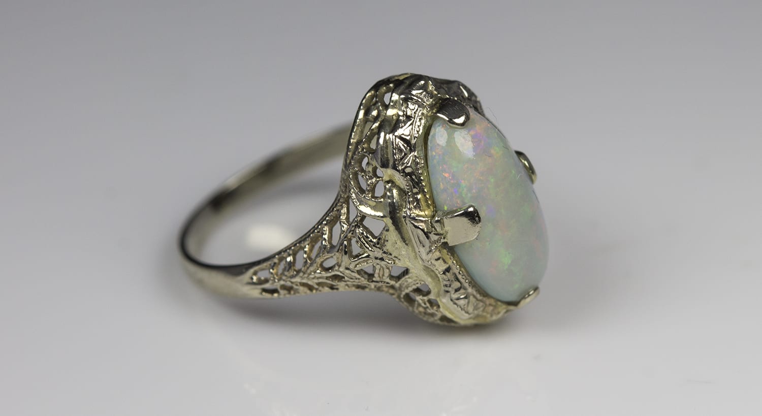 14k Yellow Gold Oval Opal And Diamond Filigree Ring CM-RM2209X-10 